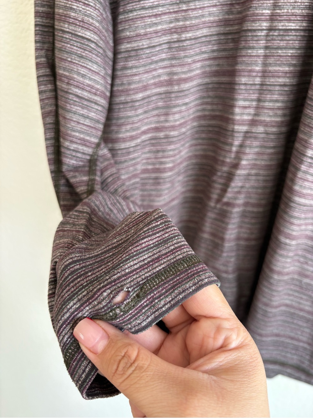 lululemon athletica Men's Striped Half-Zip Pullover - Olive green/burgundy - Picture 5 of 5